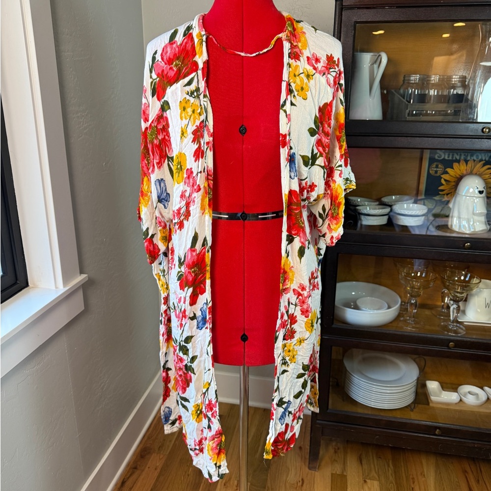 L.I.F.E Love is For Eternity Floral Kimono Duster Boho Summer Layer Size L